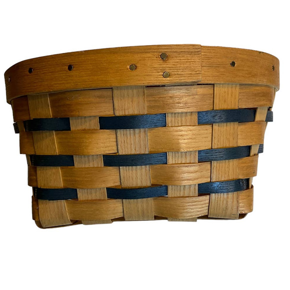 Peterboro Basket Company Woven Natural w/Blue 9x9x5 - Picture 4 of 7